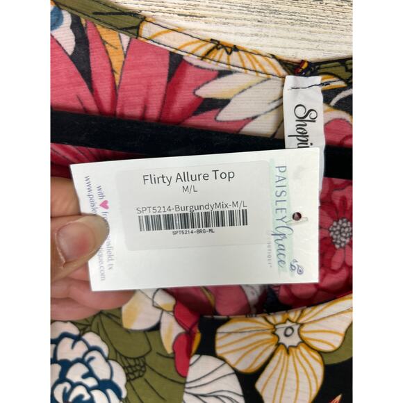 Shopin LA Women's M/L burgundy floral boho short sleeve top blouse new shirt - Picture 3 of 5